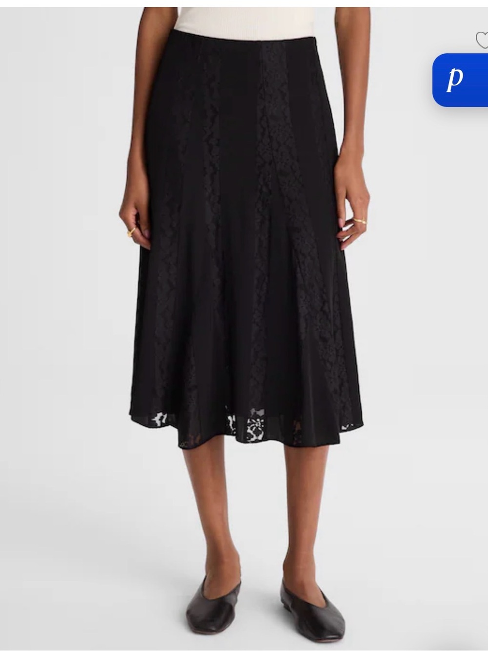 Madewell Black Lace Panel A-Line Midi Skirt